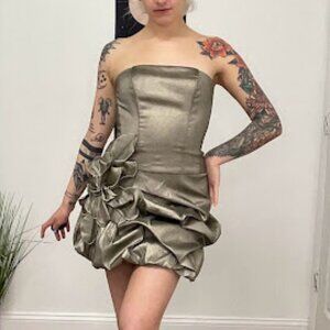 Jessica Mcclintock Strapless Bubble Short Prom Formal Dress Size 2 Gold